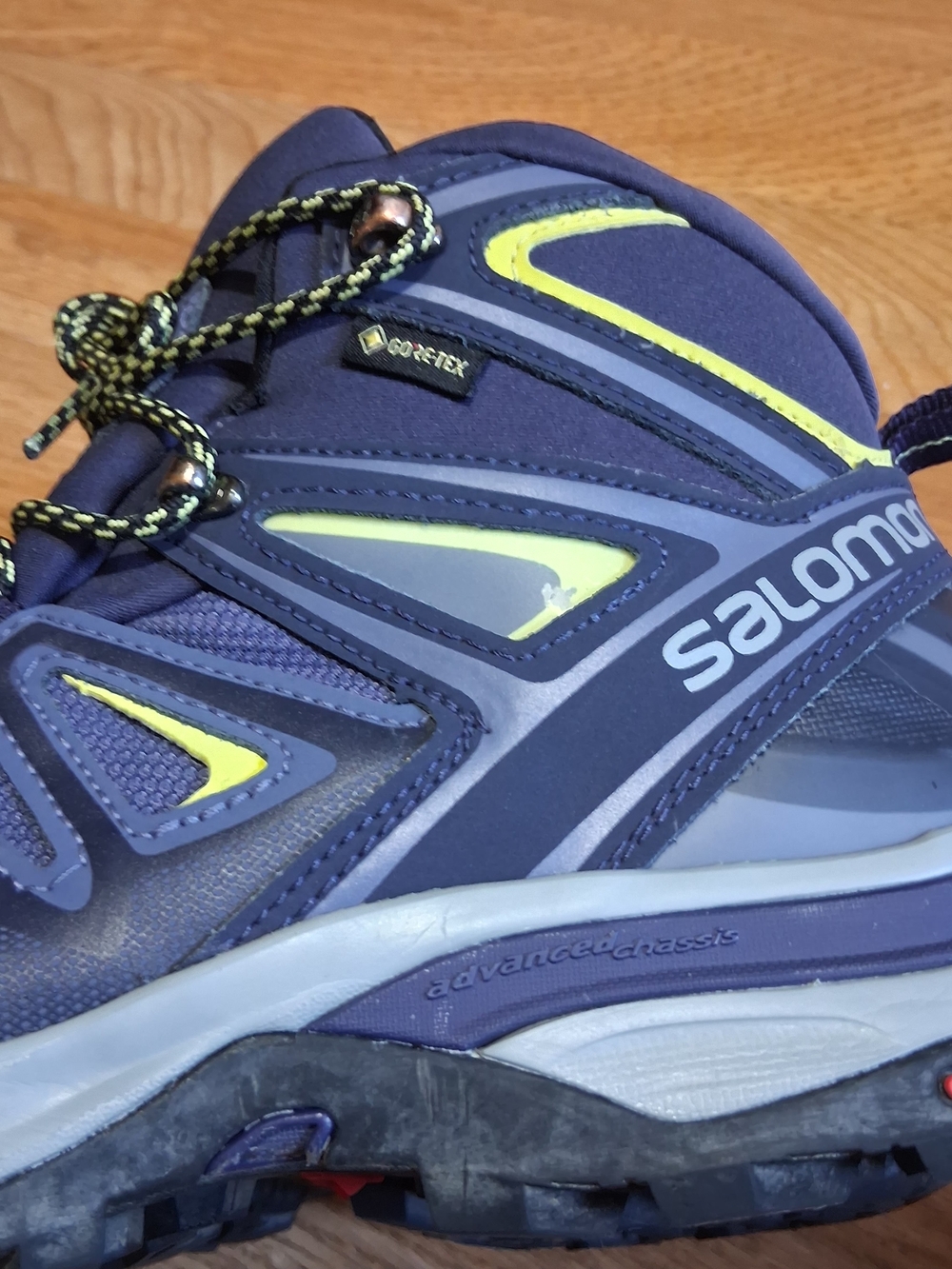 Salomon Men's Purple-Blue Hiking Boots with Yellow Accents - Picture 6 of 9